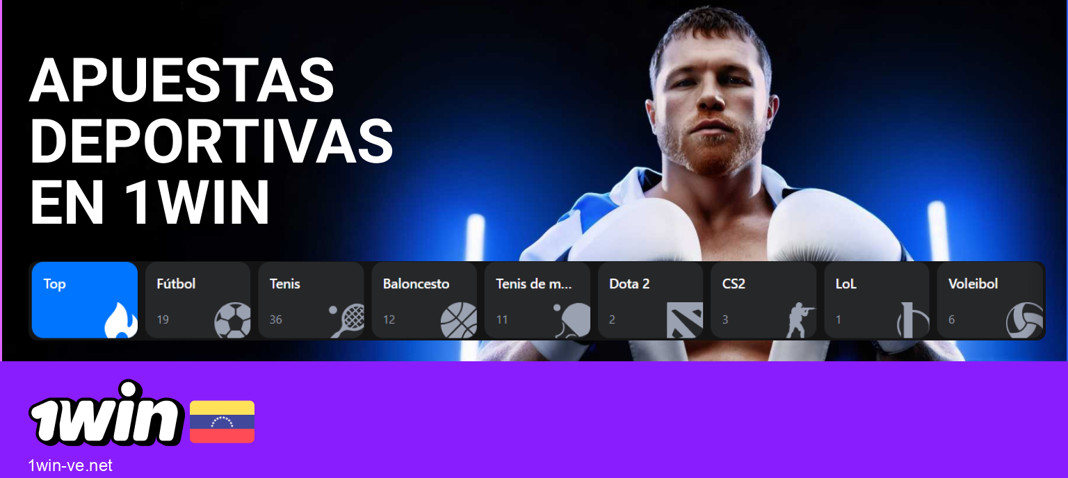 Sección de deportes en 1Win con tipos de apuestas y disciplinas disponibles
