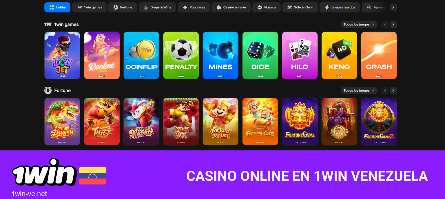 Catálogo de juegos de casino 1Win