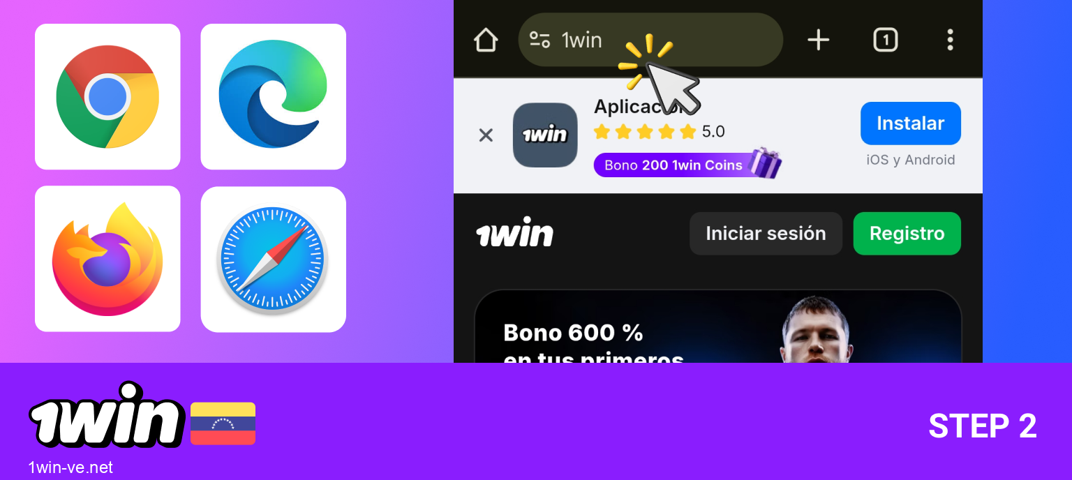 Ve al sitio web oficial de 1win usando tu navegador favorito paso 2
