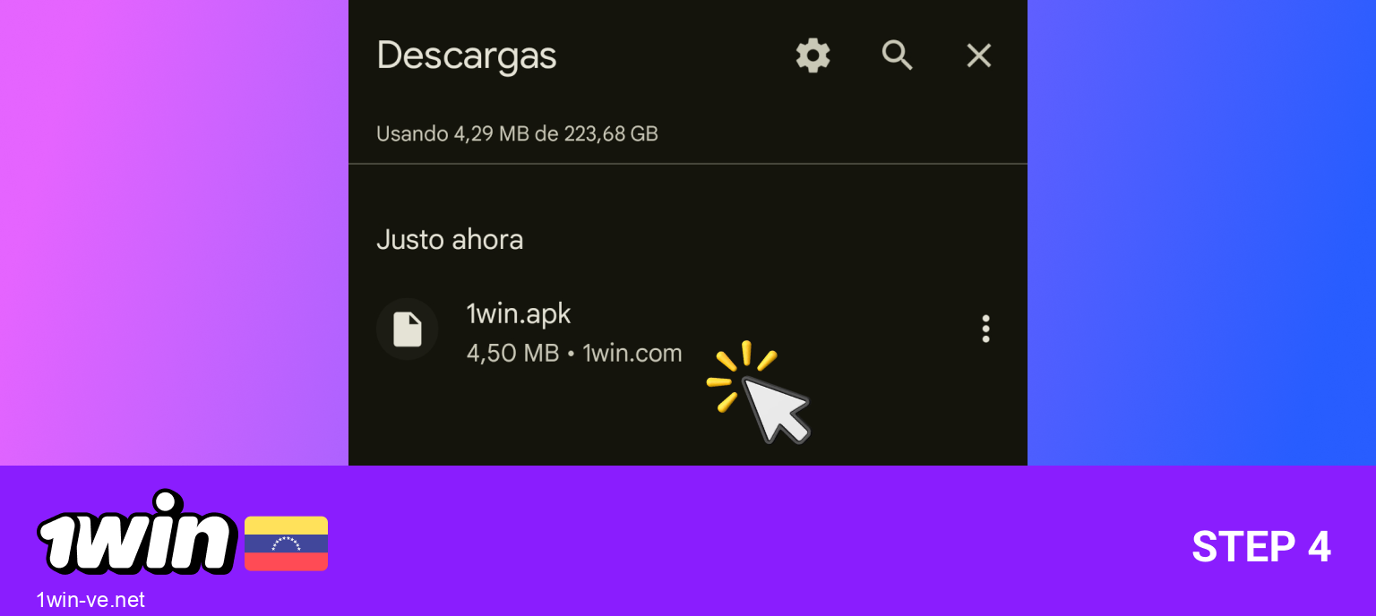 Busca el archivo APK de 1Win en la sección de descargas de tu navegador y haz clic en él paso 4