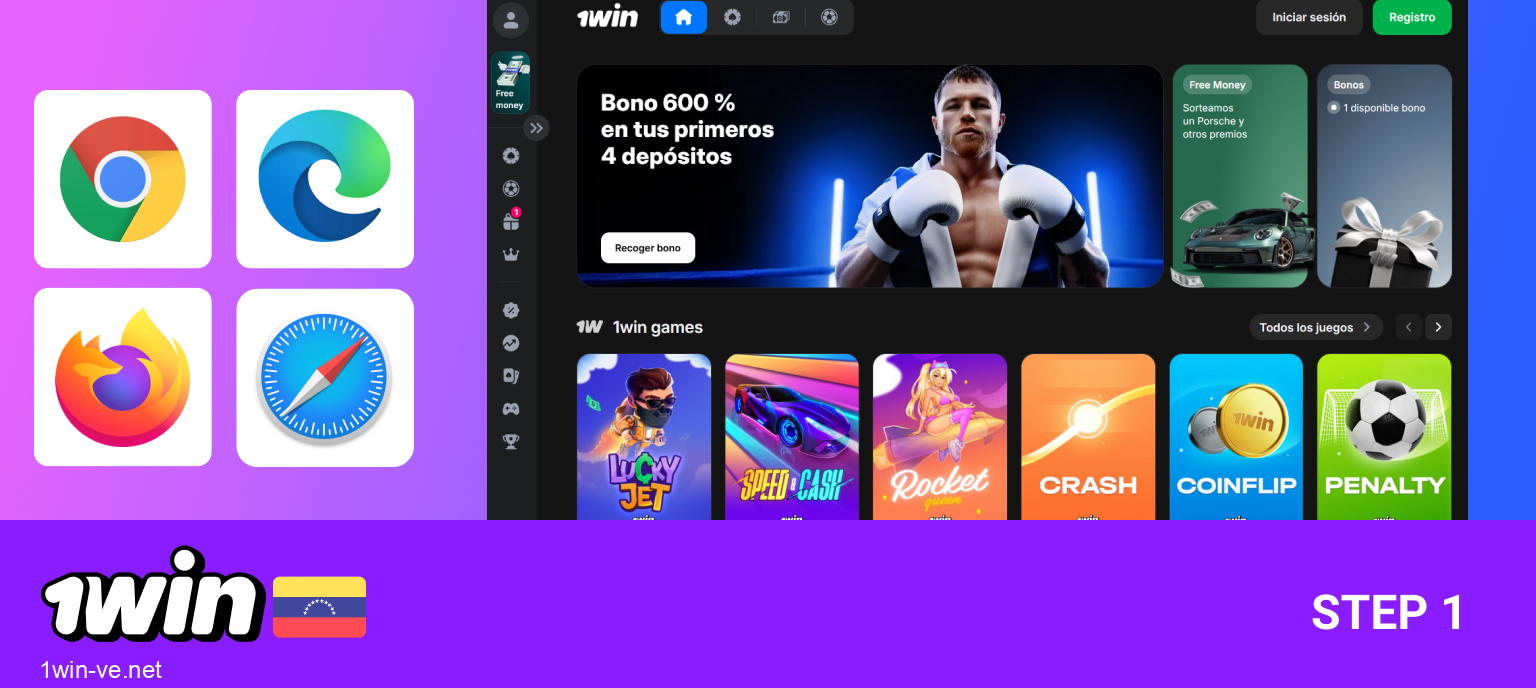 Ve al sitio web oficial de 1Win Venezuela usando tu navegador favorito, paso 1