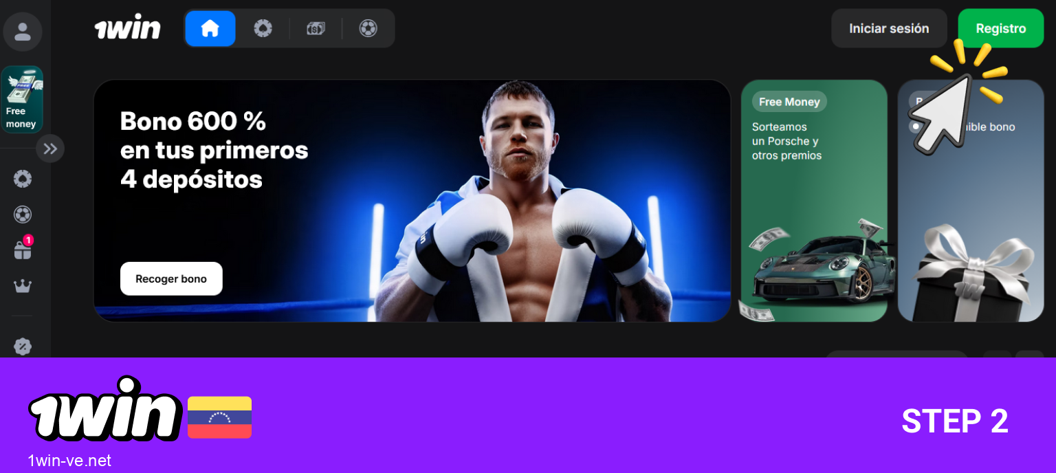 Haz clic en el botón verde "Registrarse" en la esquina superior derecha de la pantalla, paso 2