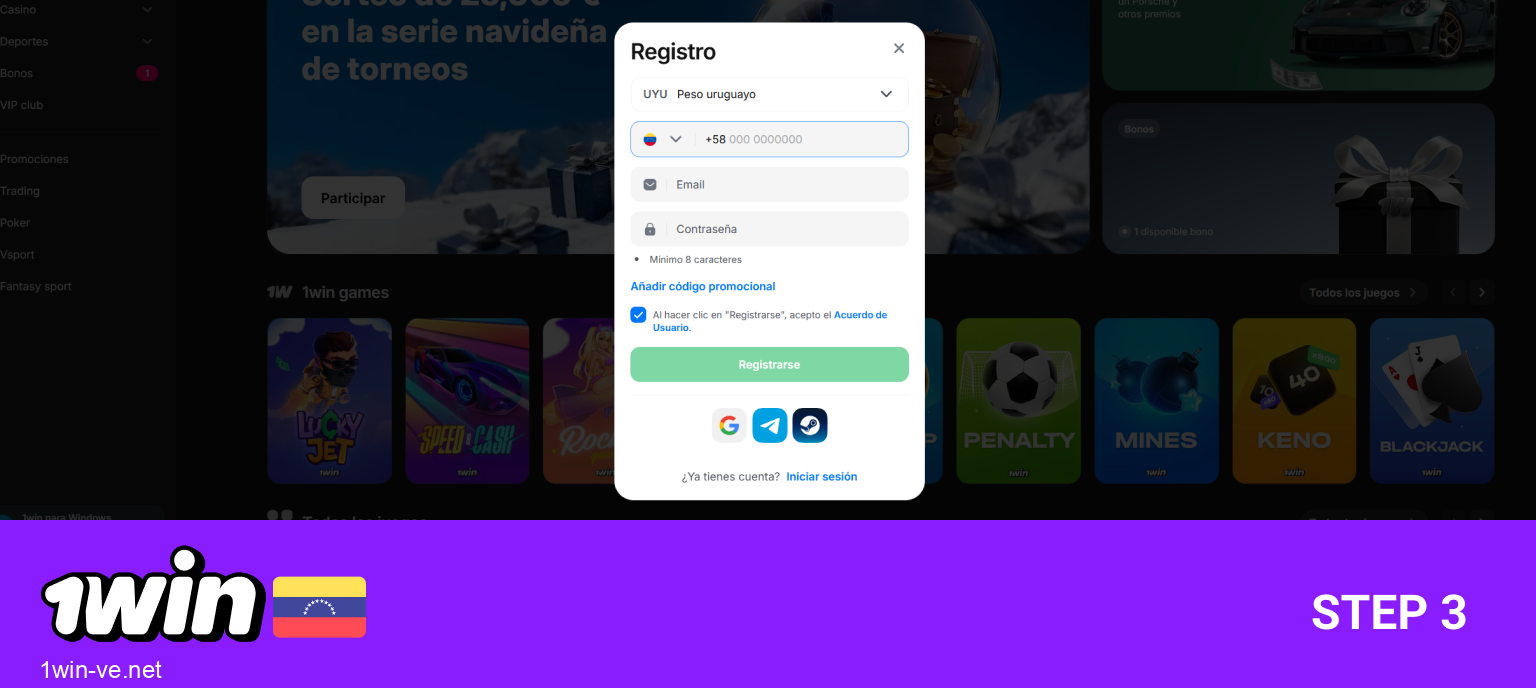 Elige uno de los métodos de registro disponibles, paso 3