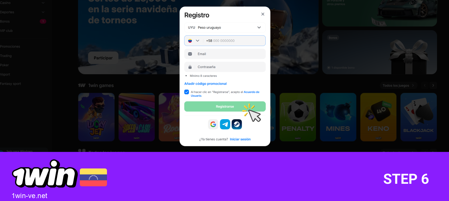 Haga clic en el botón verde de registro, paso 6